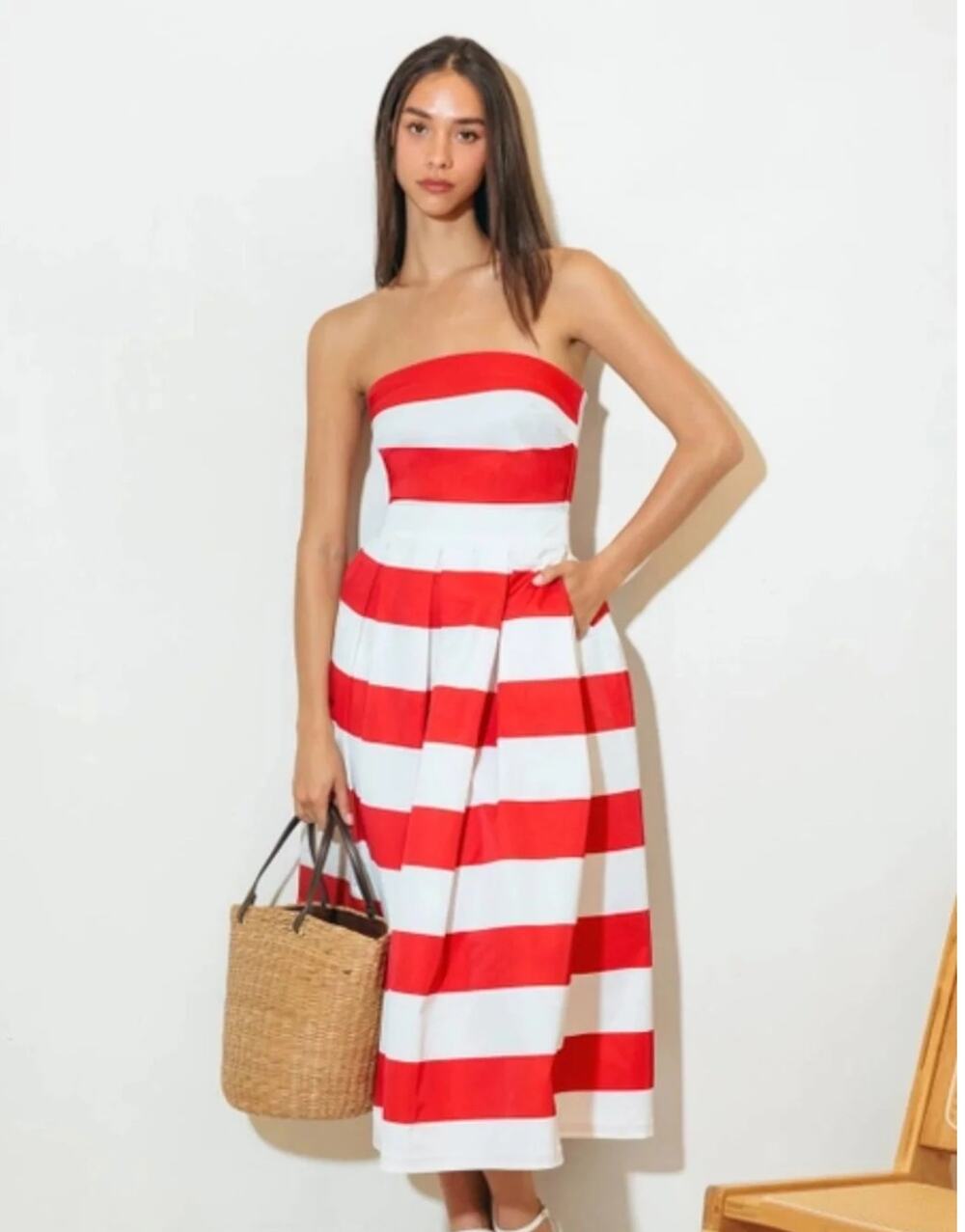 NWT  Free Market Striped Midi Strapless Dress Sz L